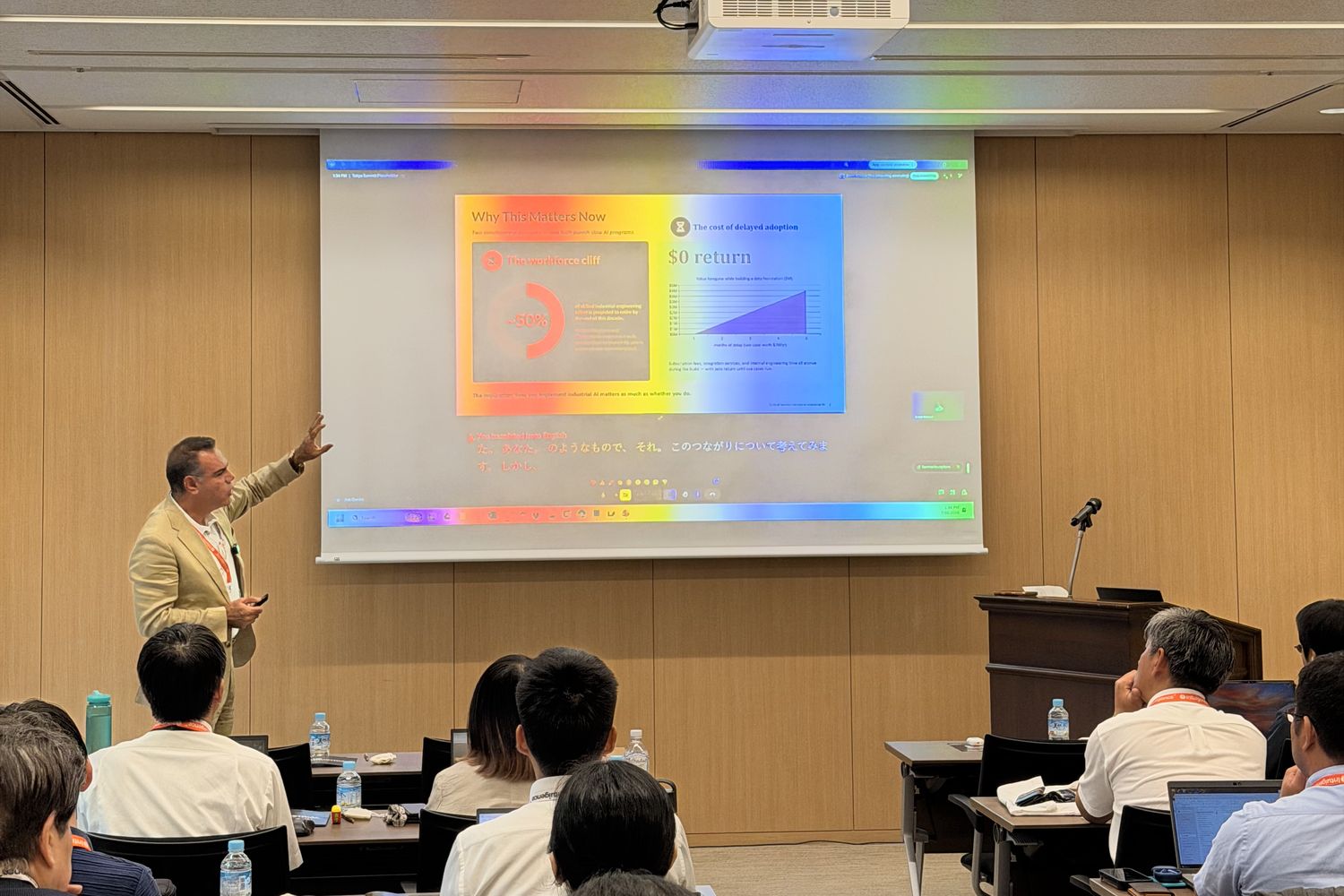 Moe Tanabian presenting to a full room at The Industrial AI Summit in Tokyo